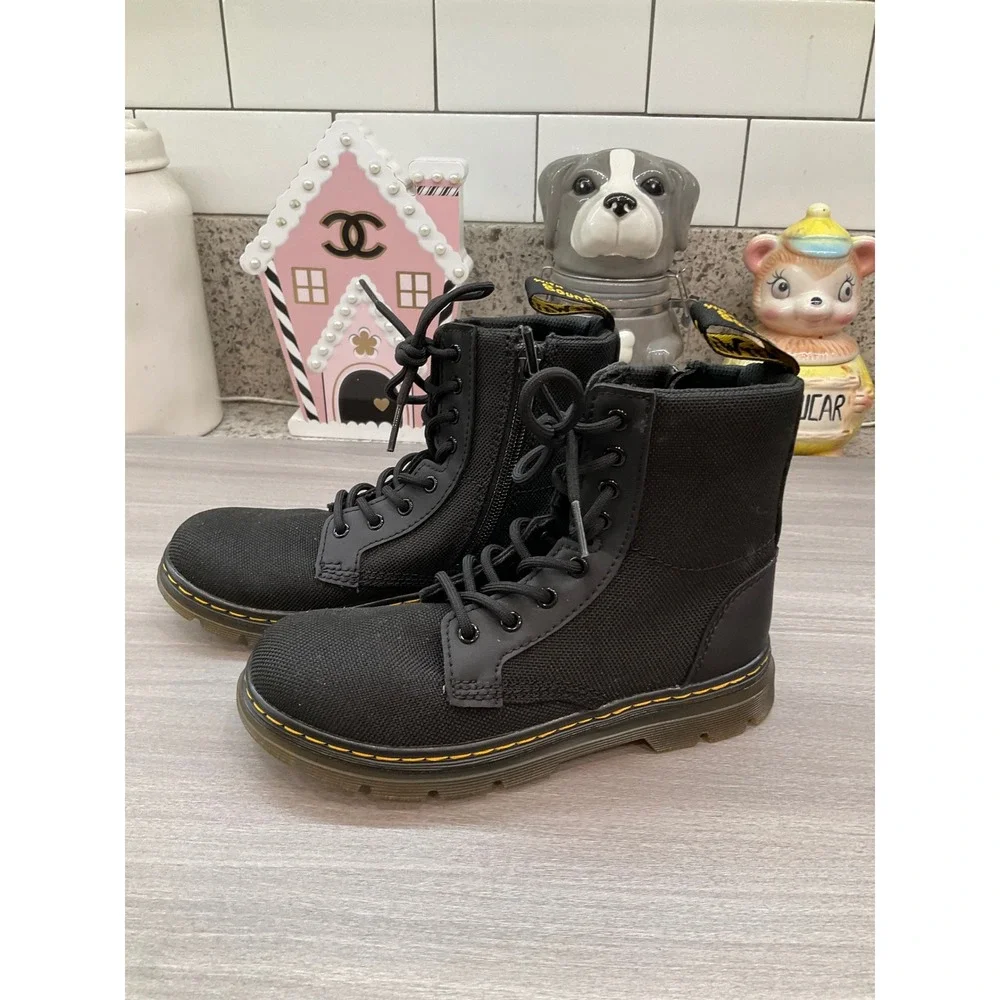 KIDS DR MARTENS‎ COMBS LACE UP FASHION BOOTS SIDE ZIP BLACK